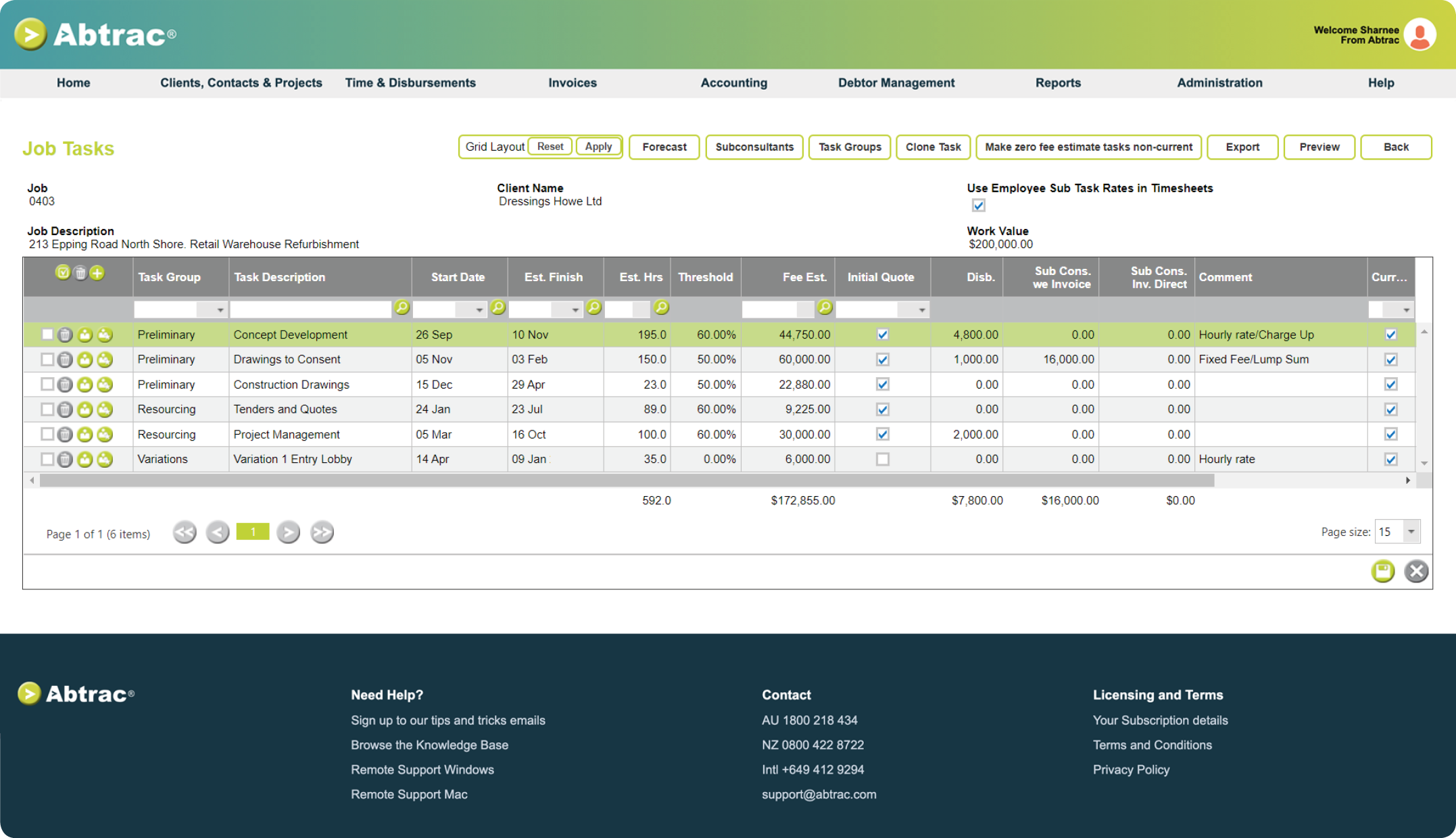 Abtrac Project Management Software - Job tasks screen