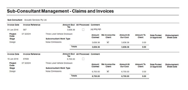 Report Subconsultant Management - Claims and Invoices
