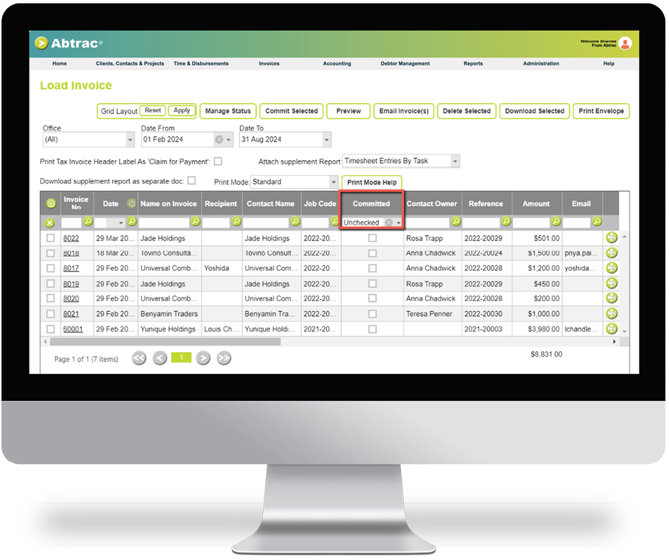Load invoices default screen