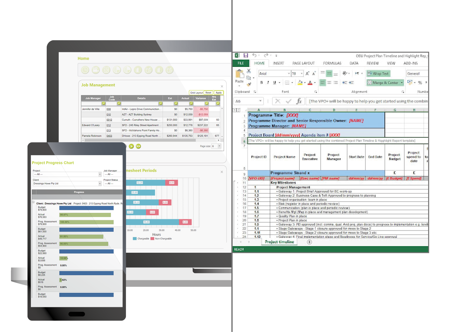 Spreadsheet vs Abtrac Project management software Graphic