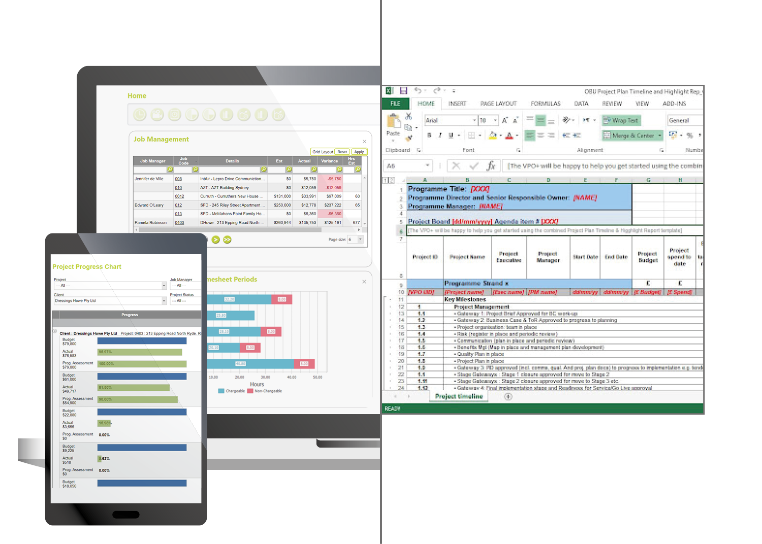 Spreadsheet vs Abtrac Project management software Graphic